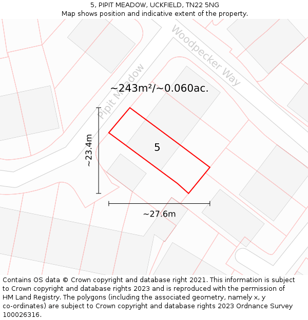 5, PIPIT MEADOW, UCKFIELD, TN22 5NG: Plot and title map