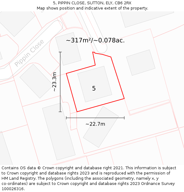 5, PIPPIN CLOSE, SUTTON, ELY, CB6 2RX: Plot and title map