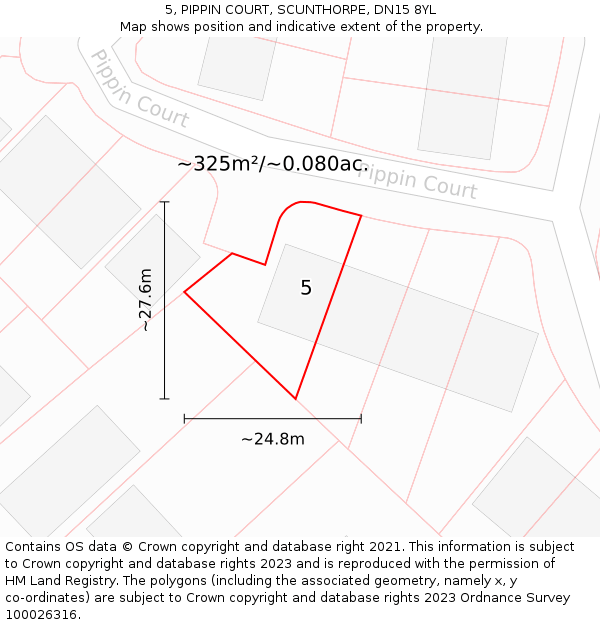 5, PIPPIN COURT, SCUNTHORPE, DN15 8YL: Plot and title map