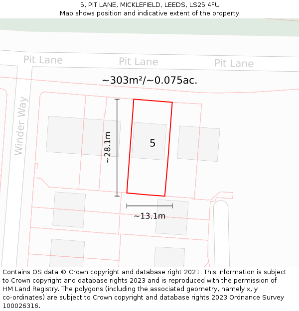 5, PIT LANE, MICKLEFIELD, LEEDS, LS25 4FU: Plot and title map