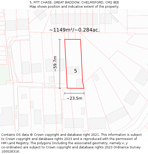 5, PITT CHASE, GREAT BADDOW, CHELMSFORD, CM2 8EE: Plot and title map