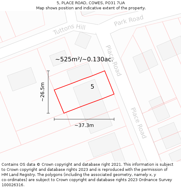 5, PLACE ROAD, COWES, PO31 7UA: Plot and title map