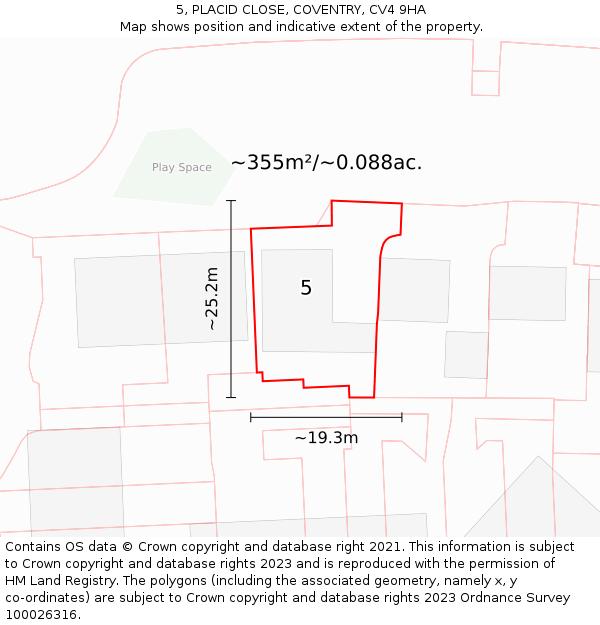 5, PLACID CLOSE, COVENTRY, CV4 9HA: Plot and title map