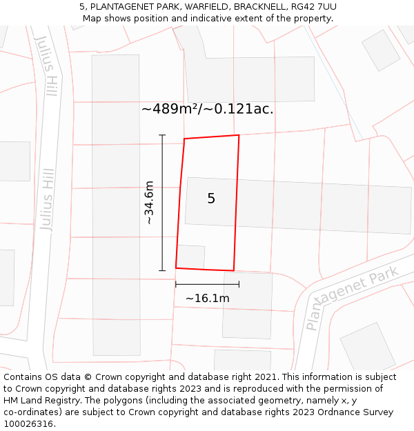 5, PLANTAGENET PARK, WARFIELD, BRACKNELL, RG42 7UU: Plot and title map