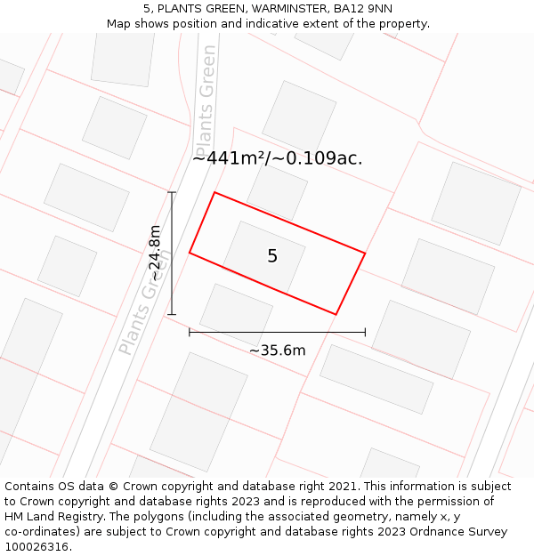 5, PLANTS GREEN, WARMINSTER, BA12 9NN: Plot and title map