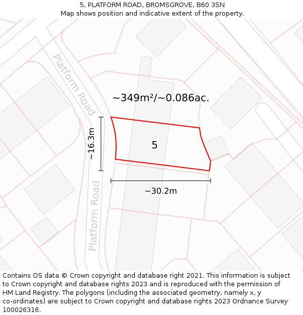 5, PLATFORM ROAD, BROMSGROVE, B60 3SN: Plot and title map