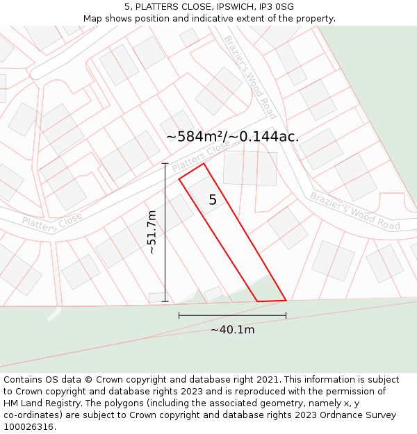 5, PLATTERS CLOSE, IPSWICH, IP3 0SG: Plot and title map