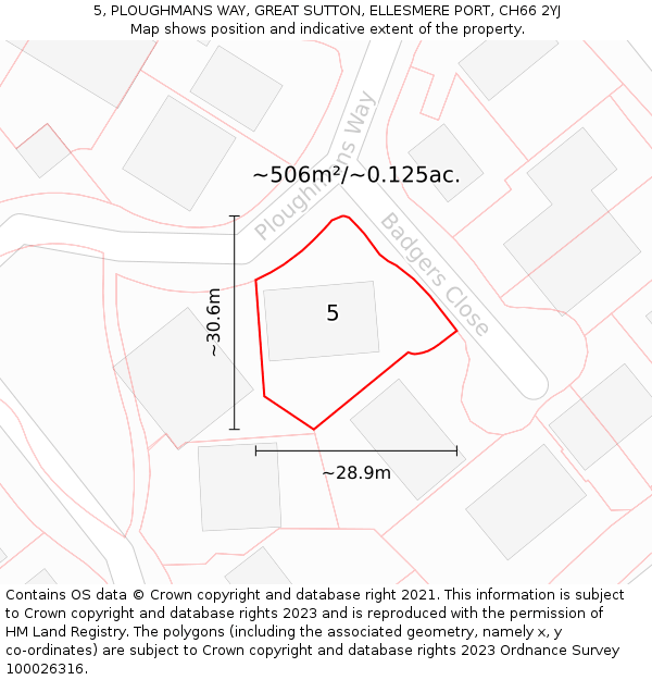5, PLOUGHMANS WAY, GREAT SUTTON, ELLESMERE PORT, CH66 2YJ: Plot and title map