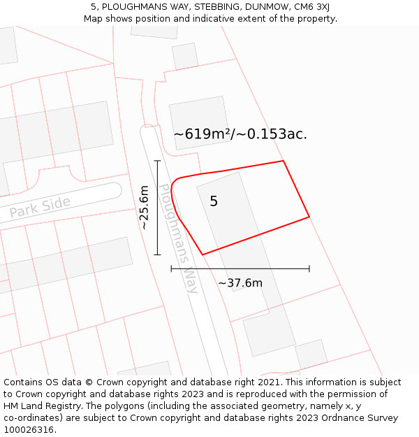 5, PLOUGHMANS WAY, STEBBING, DUNMOW, CM6 3XJ: Plot and title map