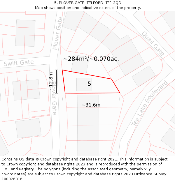 5, PLOVER GATE, TELFORD, TF1 3QD: Plot and title map
