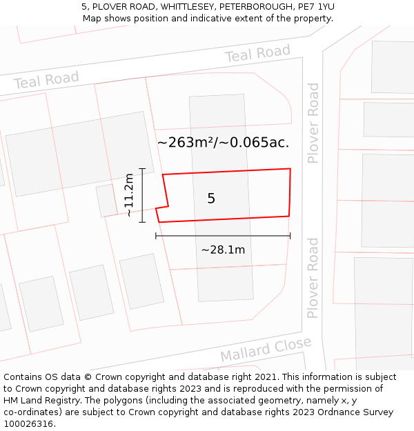 5, PLOVER ROAD, WHITTLESEY, PETERBOROUGH, PE7 1YU: Plot and title map
