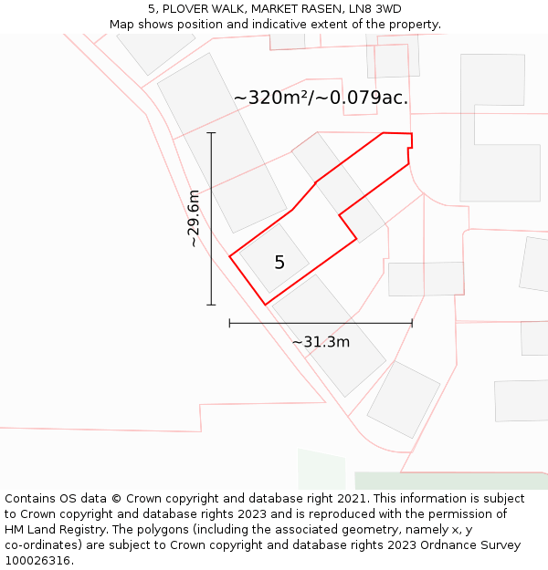 5, PLOVER WALK, MARKET RASEN, LN8 3WD: Plot and title map