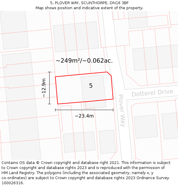 5, PLOVER WAY, SCUNTHORPE, DN16 3BF: Plot and title map
