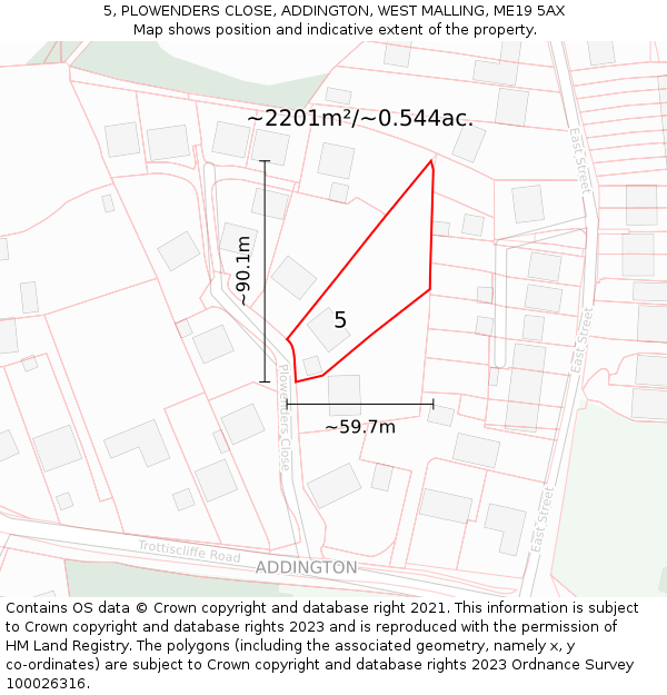 5, PLOWENDERS CLOSE, ADDINGTON, WEST MALLING, ME19 5AX: Plot and title map