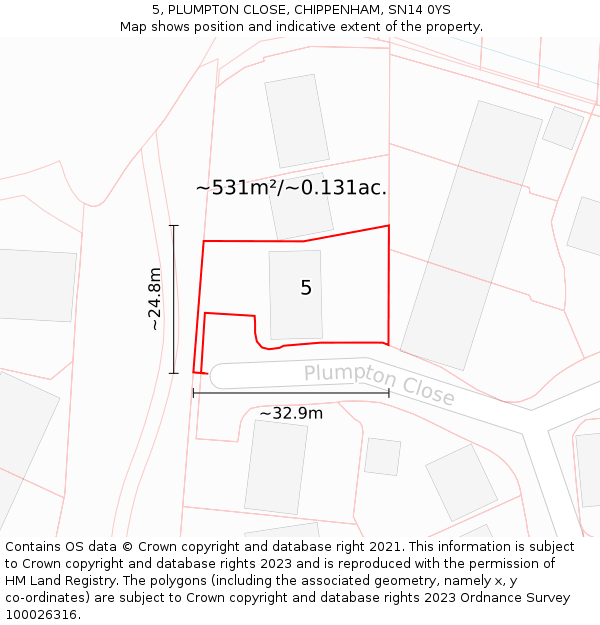 5, PLUMPTON CLOSE, CHIPPENHAM, SN14 0YS: Plot and title map