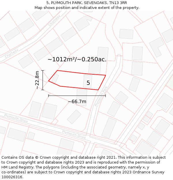 5, PLYMOUTH PARK, SEVENOAKS, TN13 3RR: Plot and title map