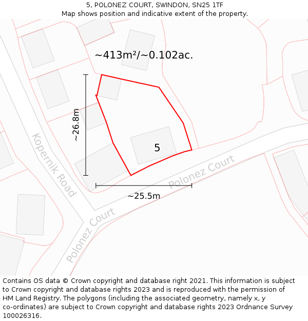 5, POLONEZ COURT, SWINDON, SN25 1TF: Plot and title map