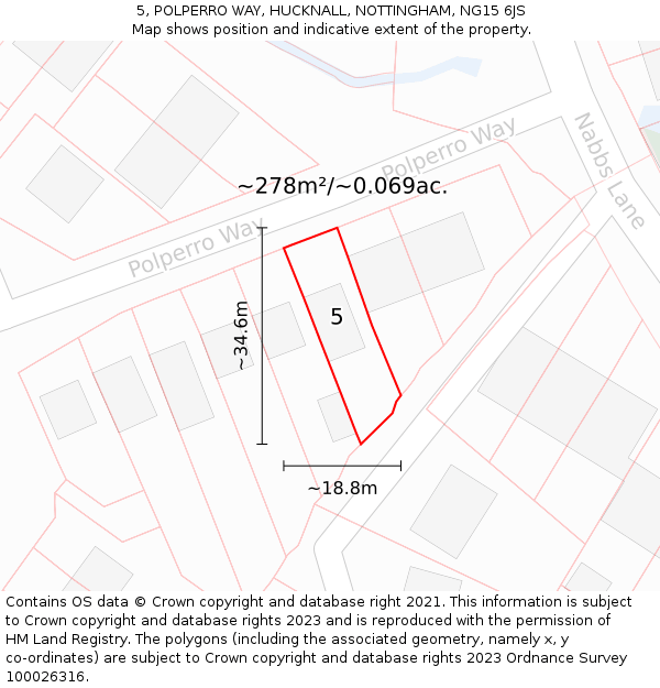 5, POLPERRO WAY, HUCKNALL, NOTTINGHAM, NG15 6JS: Plot and title map