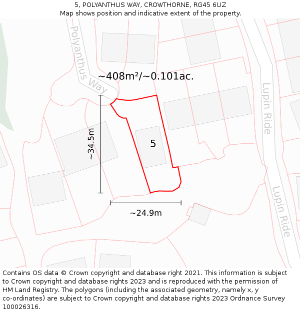 5, POLYANTHUS WAY, CROWTHORNE, RG45 6UZ: Plot and title map
