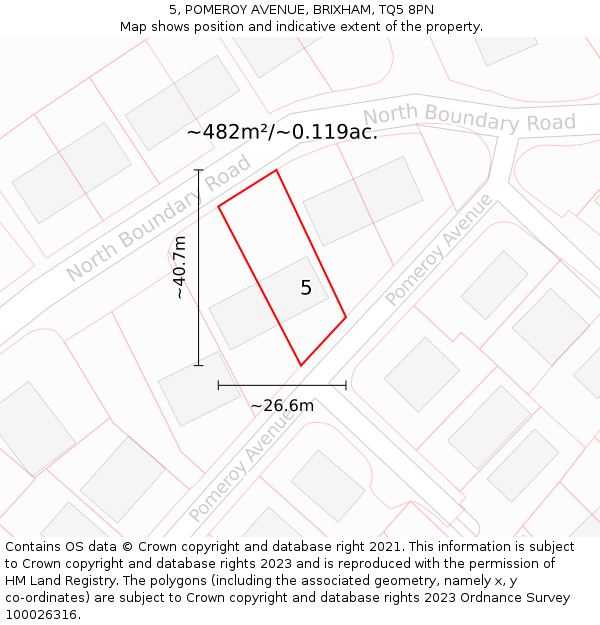 5, POMEROY AVENUE, BRIXHAM, TQ5 8PN: Plot and title map
