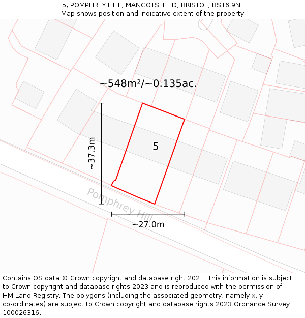5, POMPHREY HILL, MANGOTSFIELD, BRISTOL, BS16 9NE: Plot and title map