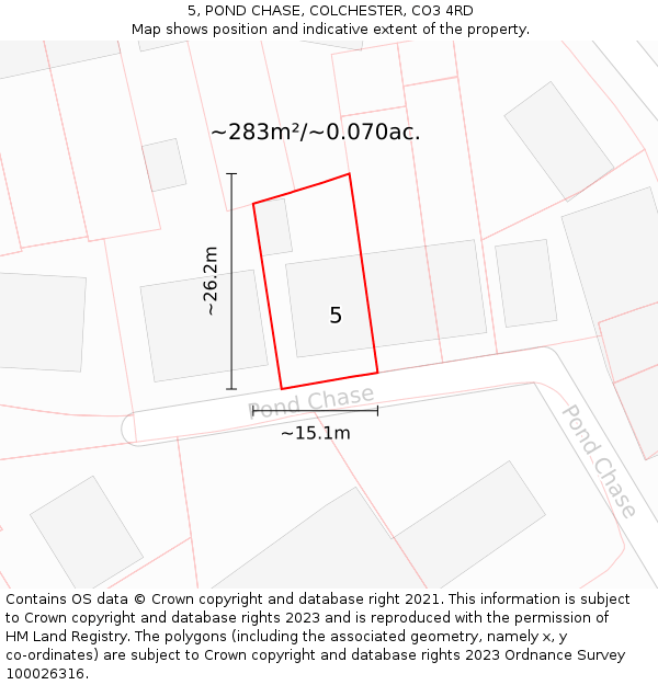5, POND CHASE, COLCHESTER, CO3 4RD: Plot and title map