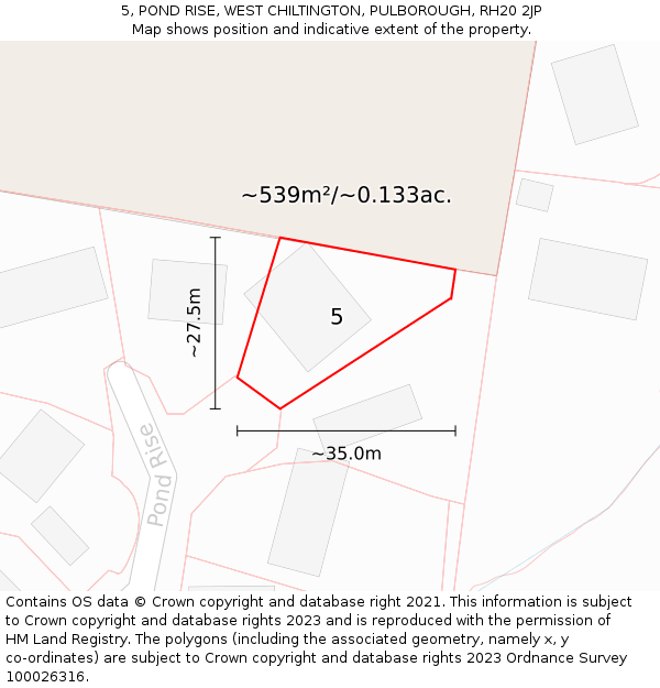 5, POND RISE, WEST CHILTINGTON, PULBOROUGH, RH20 2JP: Plot and title map
