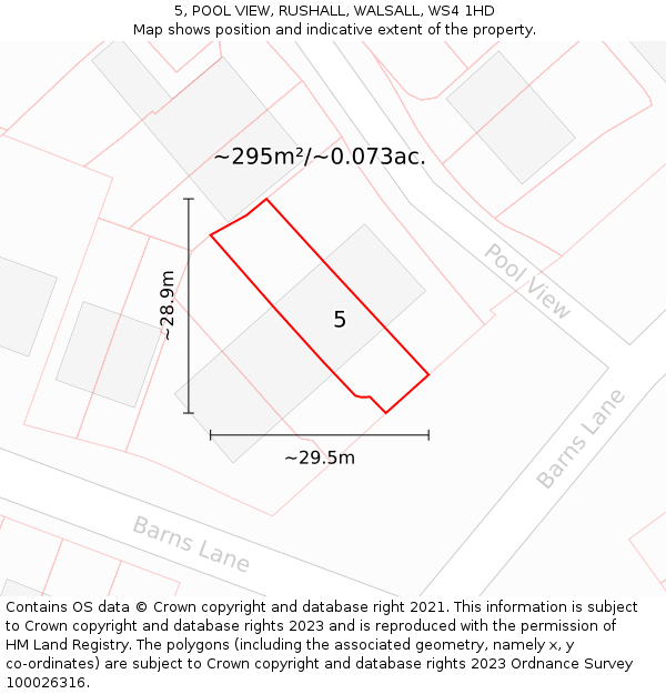 5, POOL VIEW, RUSHALL, WALSALL, WS4 1HD: Plot and title map