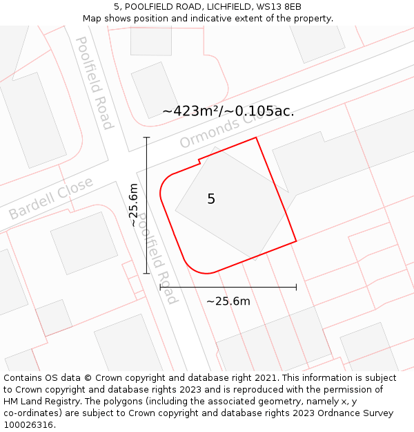 5, POOLFIELD ROAD, LICHFIELD, WS13 8EB: Plot and title map
