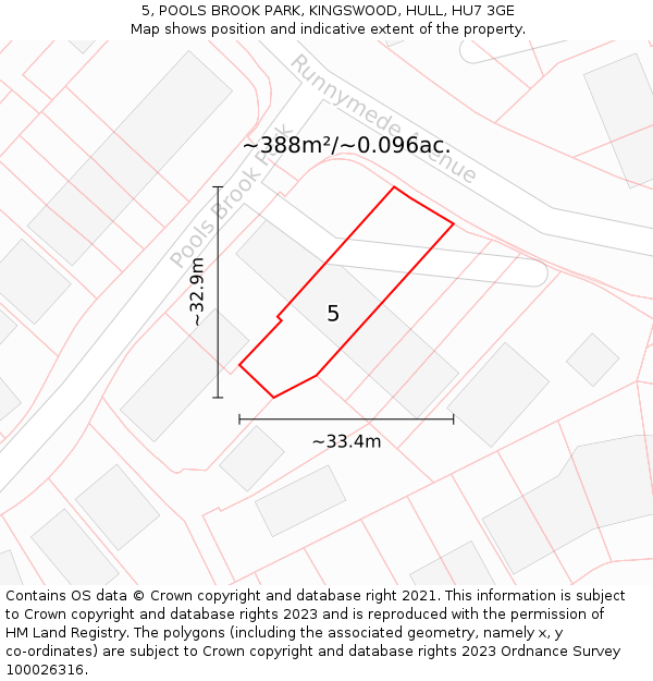 5, POOLS BROOK PARK, KINGSWOOD, HULL, HU7 3GE: Plot and title map
