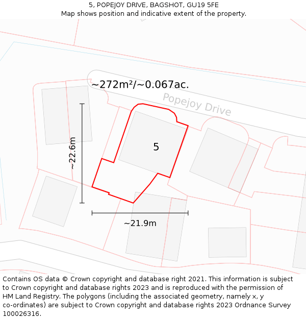 5, POPEJOY DRIVE, BAGSHOT, GU19 5FE: Plot and title map
