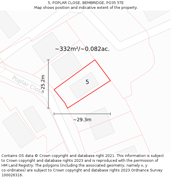 5, POPLAR CLOSE, BEMBRIDGE, PO35 5TE: Plot and title map