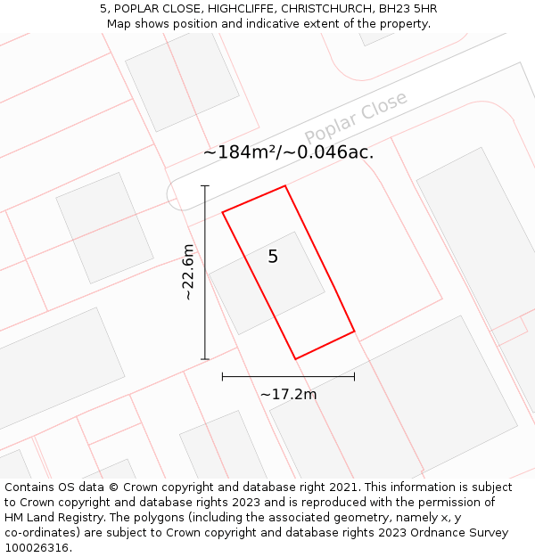5, POPLAR CLOSE, HIGHCLIFFE, CHRISTCHURCH, BH23 5HR: Plot and title map