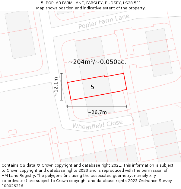 5, POPLAR FARM LANE, FARSLEY, PUDSEY, LS28 5FF: Plot and title map