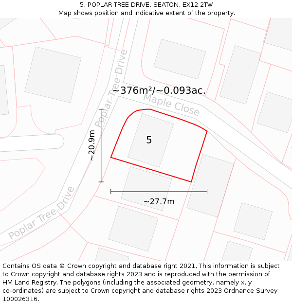5, POPLAR TREE DRIVE, SEATON, EX12 2TW: Plot and title map