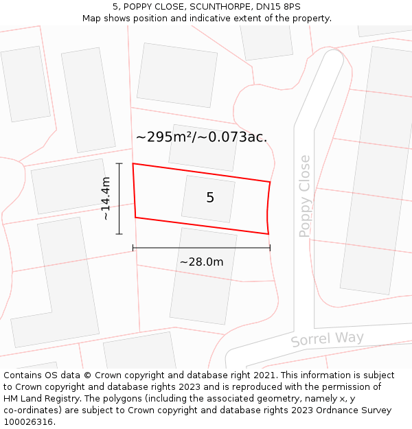 5, POPPY CLOSE, SCUNTHORPE, DN15 8PS: Plot and title map