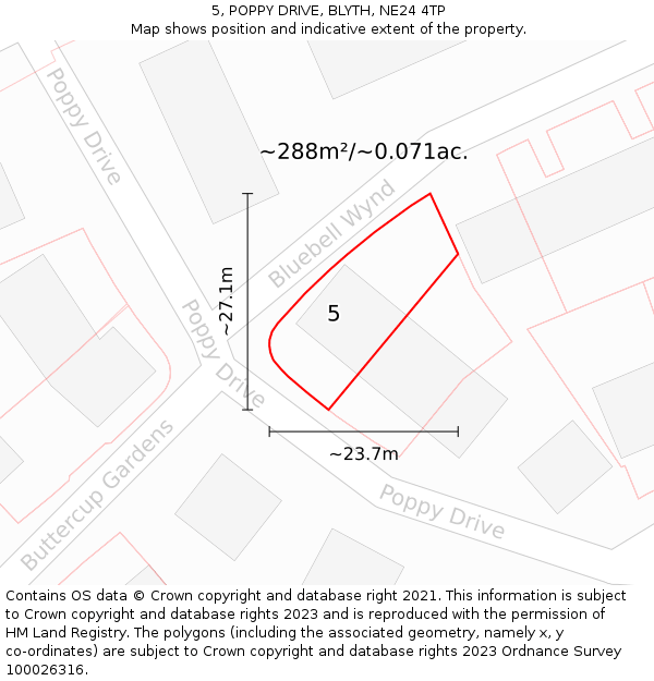 5, POPPY DRIVE, BLYTH, NE24 4TP: Plot and title map