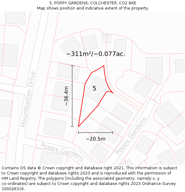 5, POPPY GARDENS, COLCHESTER, CO2 8AE: Plot and title map