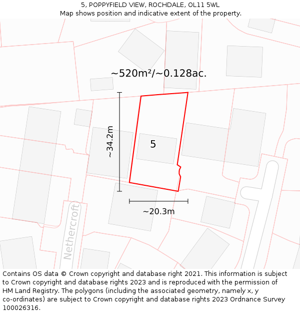 5, POPPYFIELD VIEW, ROCHDALE, OL11 5WL: Plot and title map