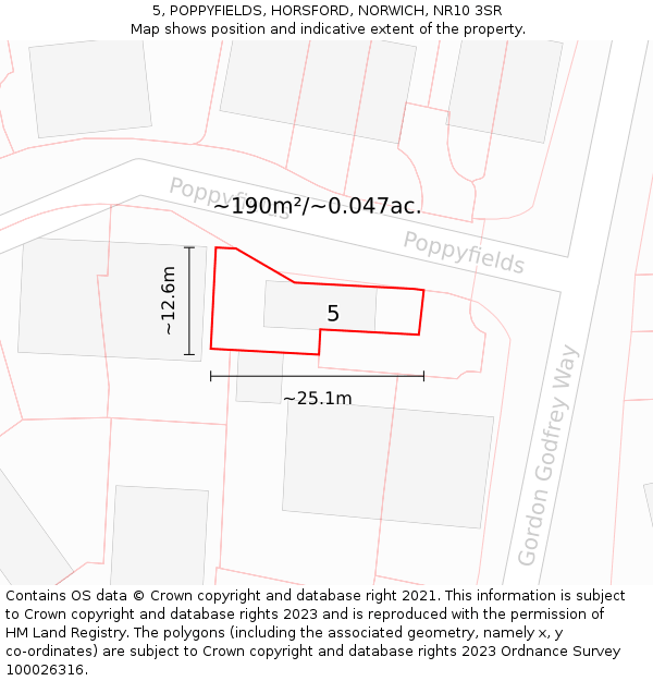 5, POPPYFIELDS, HORSFORD, NORWICH, NR10 3SR: Plot and title map