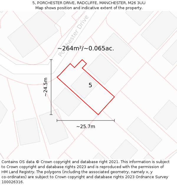 5, PORCHESTER DRIVE, RADCLIFFE, MANCHESTER, M26 3UU: Plot and title map