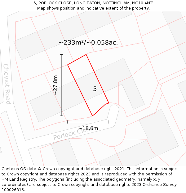 5, PORLOCK CLOSE, LONG EATON, NOTTINGHAM, NG10 4NZ: Plot and title map