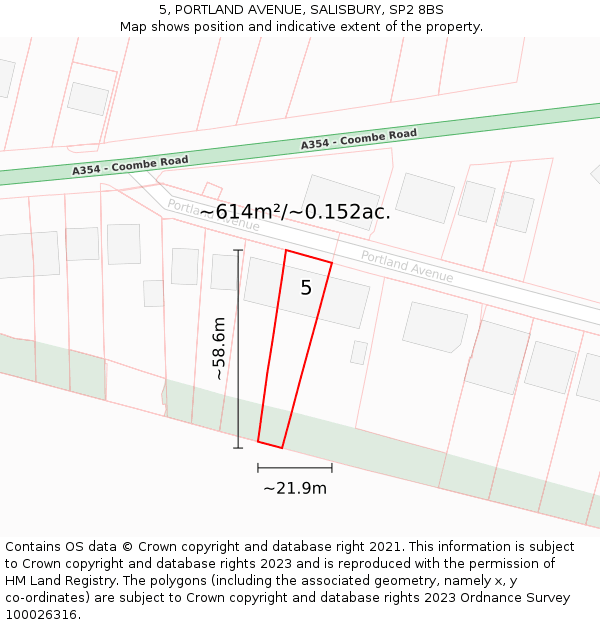 5, PORTLAND AVENUE, SALISBURY, SP2 8BS: Plot and title map