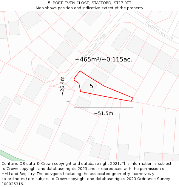 5, PORTLEVEN CLOSE, STAFFORD, ST17 0ET: Plot and title map