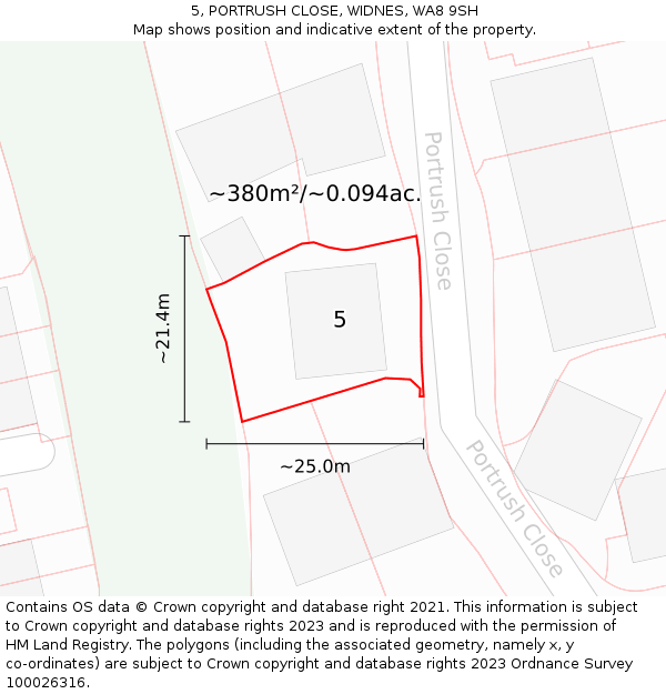 5, PORTRUSH CLOSE, WIDNES, WA8 9SH: Plot and title map