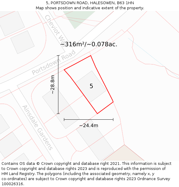 5, PORTSDOWN ROAD, HALESOWEN, B63 1HN: Plot and title map