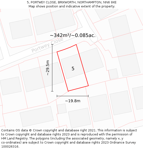 5, PORTWEY CLOSE, BRIXWORTH, NORTHAMPTON, NN6 9XE: Plot and title map