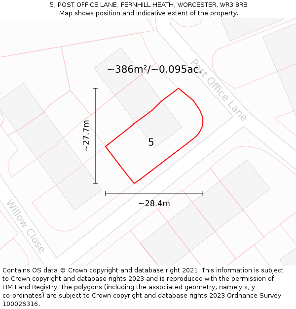 5, POST OFFICE LANE, FERNHILL HEATH, WORCESTER, WR3 8RB: Plot and title map