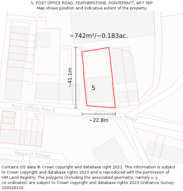 5, POST OFFICE ROAD, FEATHERSTONE, PONTEFRACT, WF7 5EP: Plot and title map