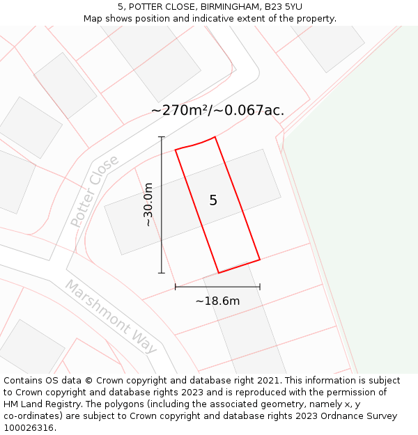 5, POTTER CLOSE, BIRMINGHAM, B23 5YU: Plot and title map